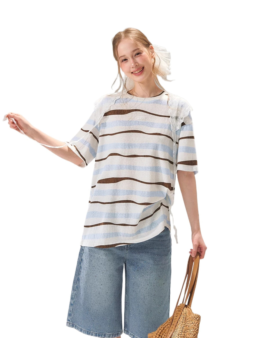 Lace Scarf Stripe T-Shirt