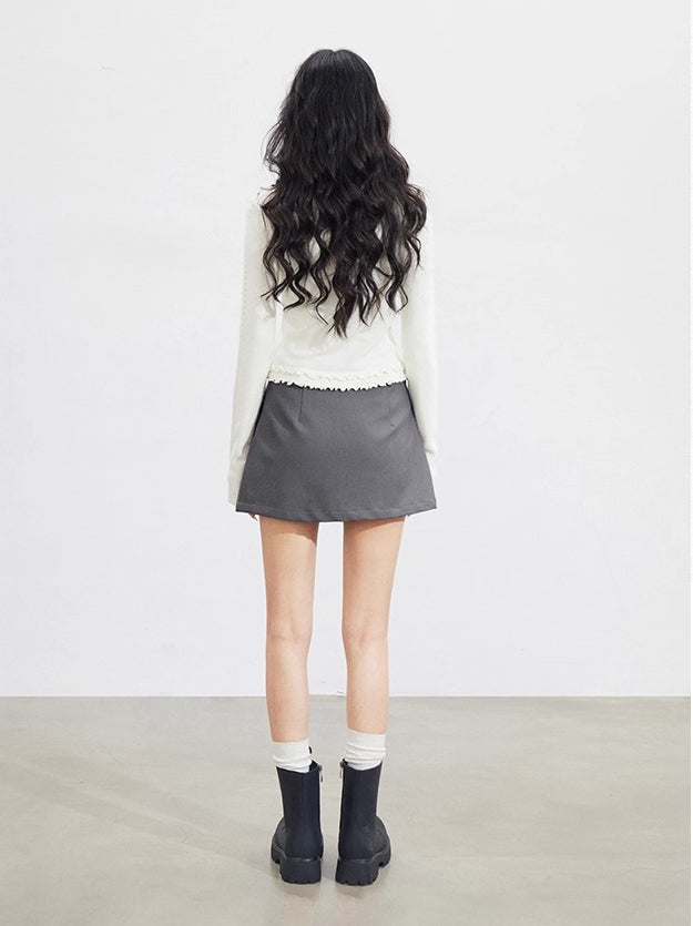 Lace-Trim Slim Knit Cardigan