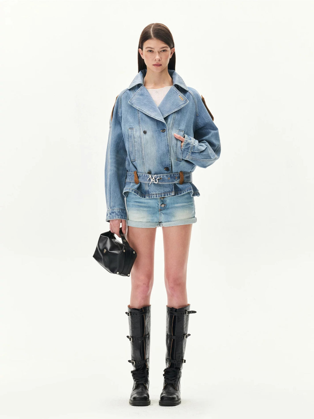 Washed Denim Suede Panel Jacket