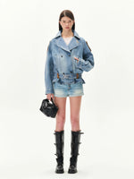 Washed Denim Suede Panel Jacket