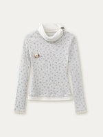 Floral Collar Knit Long Sleeve Top