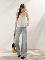 Polka-Dot Double-Wais Wide Leg Jeans