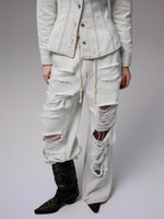 Distressed White Ripped Wide-leg Pants