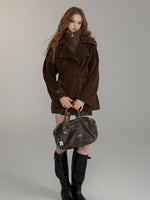 Lapel Patchwork Velvet Coat