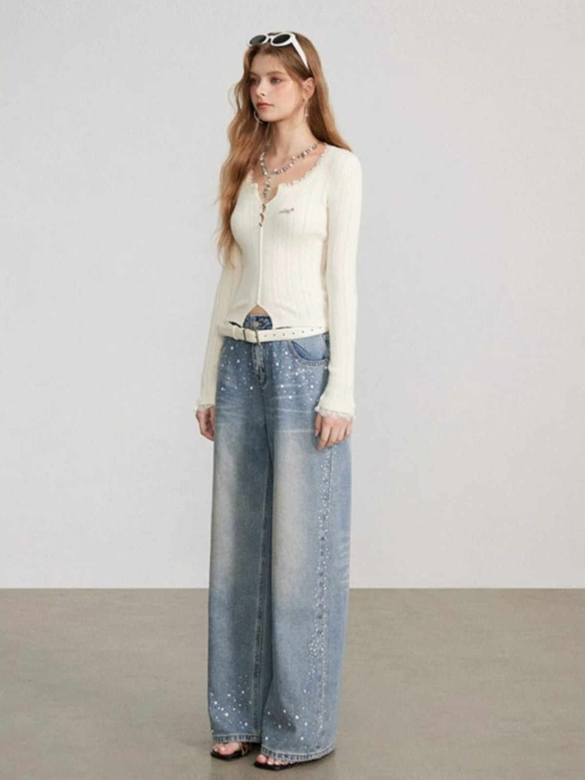 Lace Panel Ribbed Knit Sweater Top