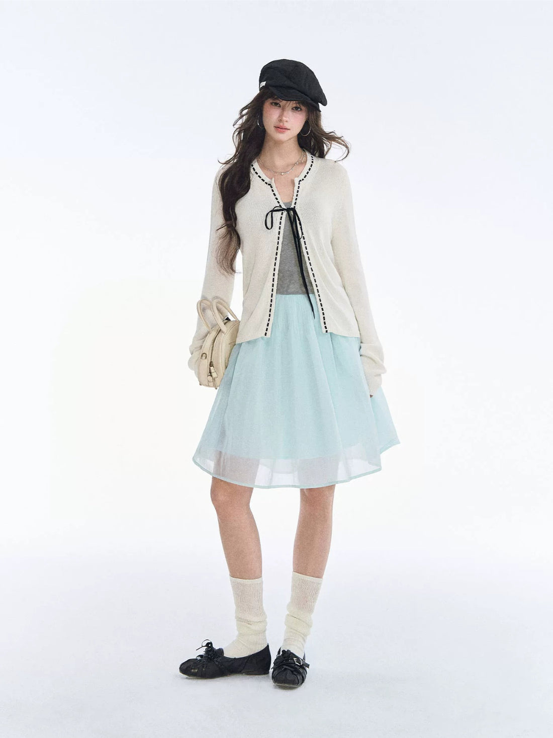 French Bow Trim Knit Cardigan