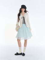 French Bow Trim Knit Cardigan