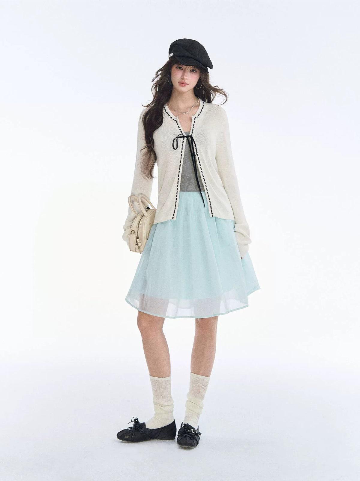 French Bow Trim Knit Cardigan