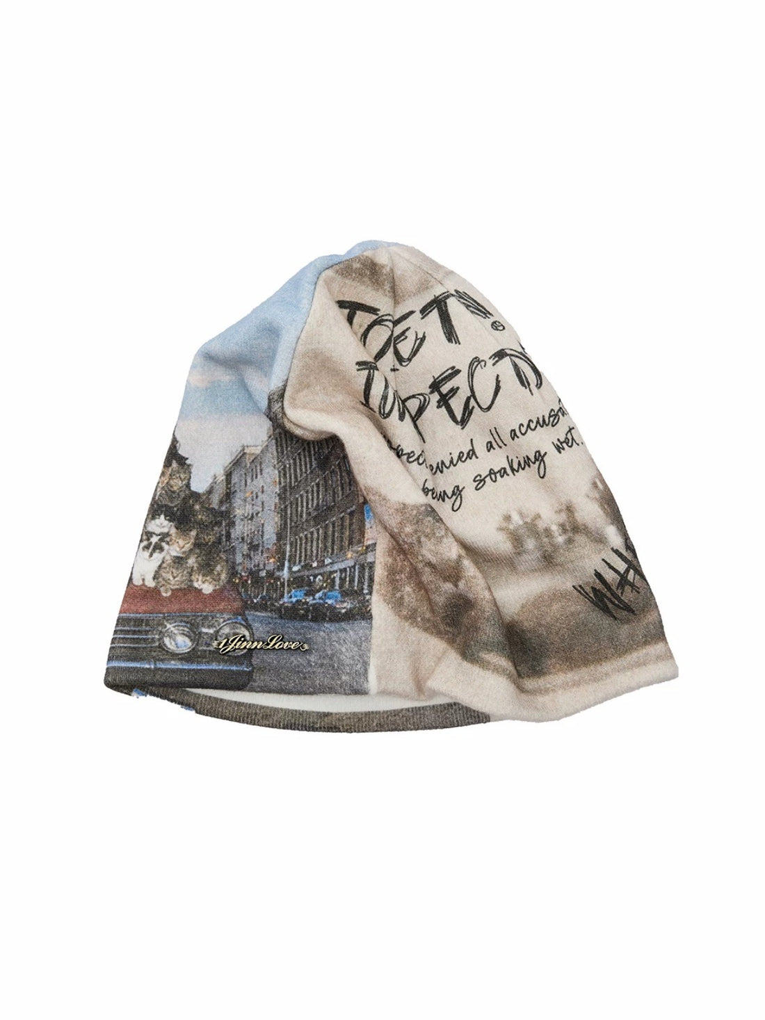 Reversible Cat Print Slouchy Beanie