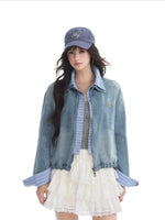 Academic Plaid Patchwork Denim Jacket