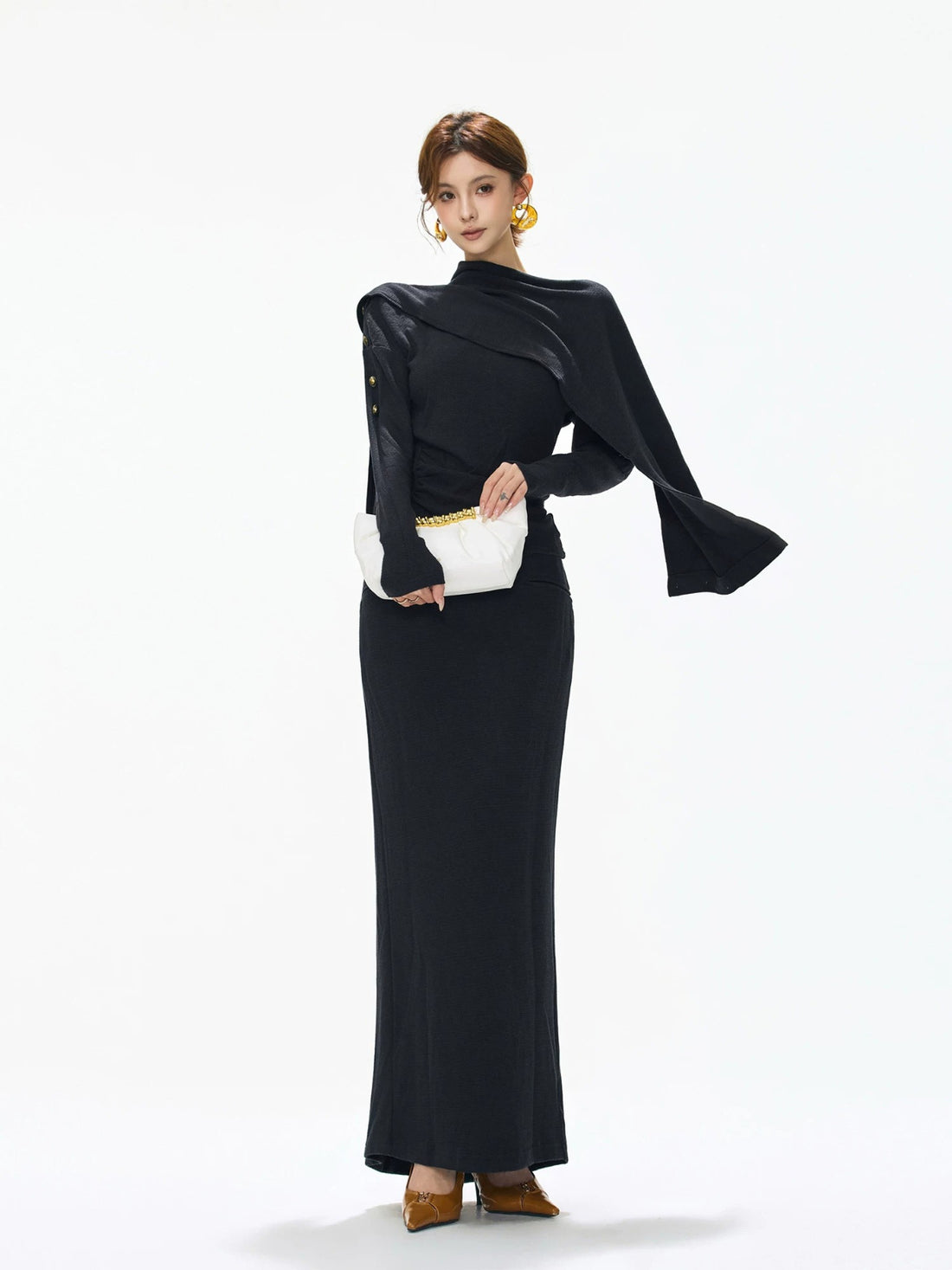 Detachable Shawl Knit Skirt Set