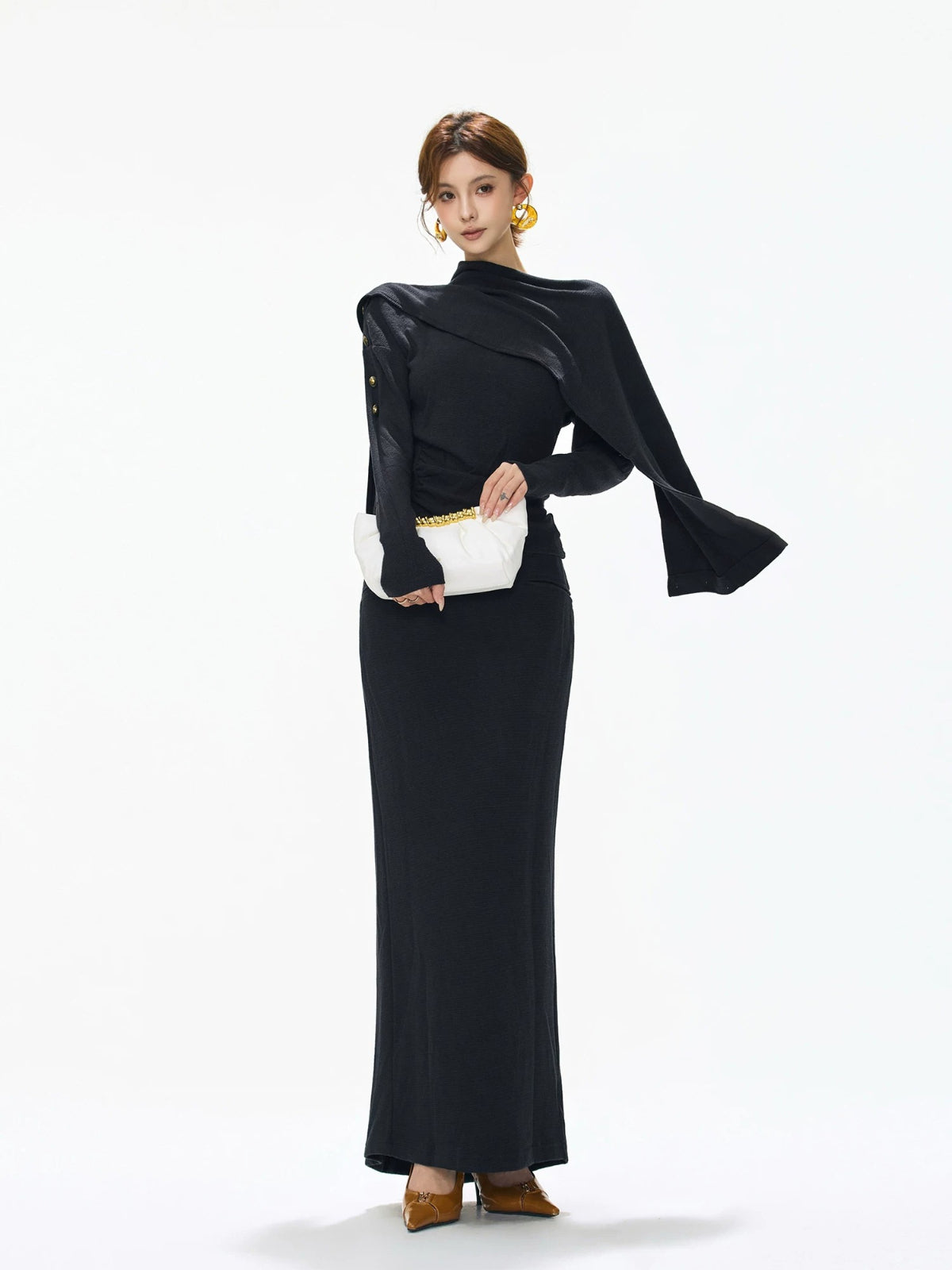 Detachable Shawl Knit Skirt Set