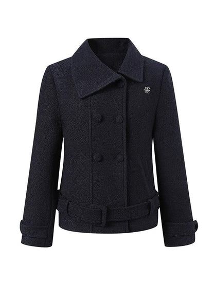 Diagonal Collar Double-Breasted Wool Coat