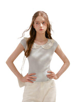 Lace-Collar Knit T-Shirt