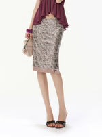 Sequin Slit Midi Skirt