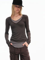 Cotton Layered Faux Two Piece Top