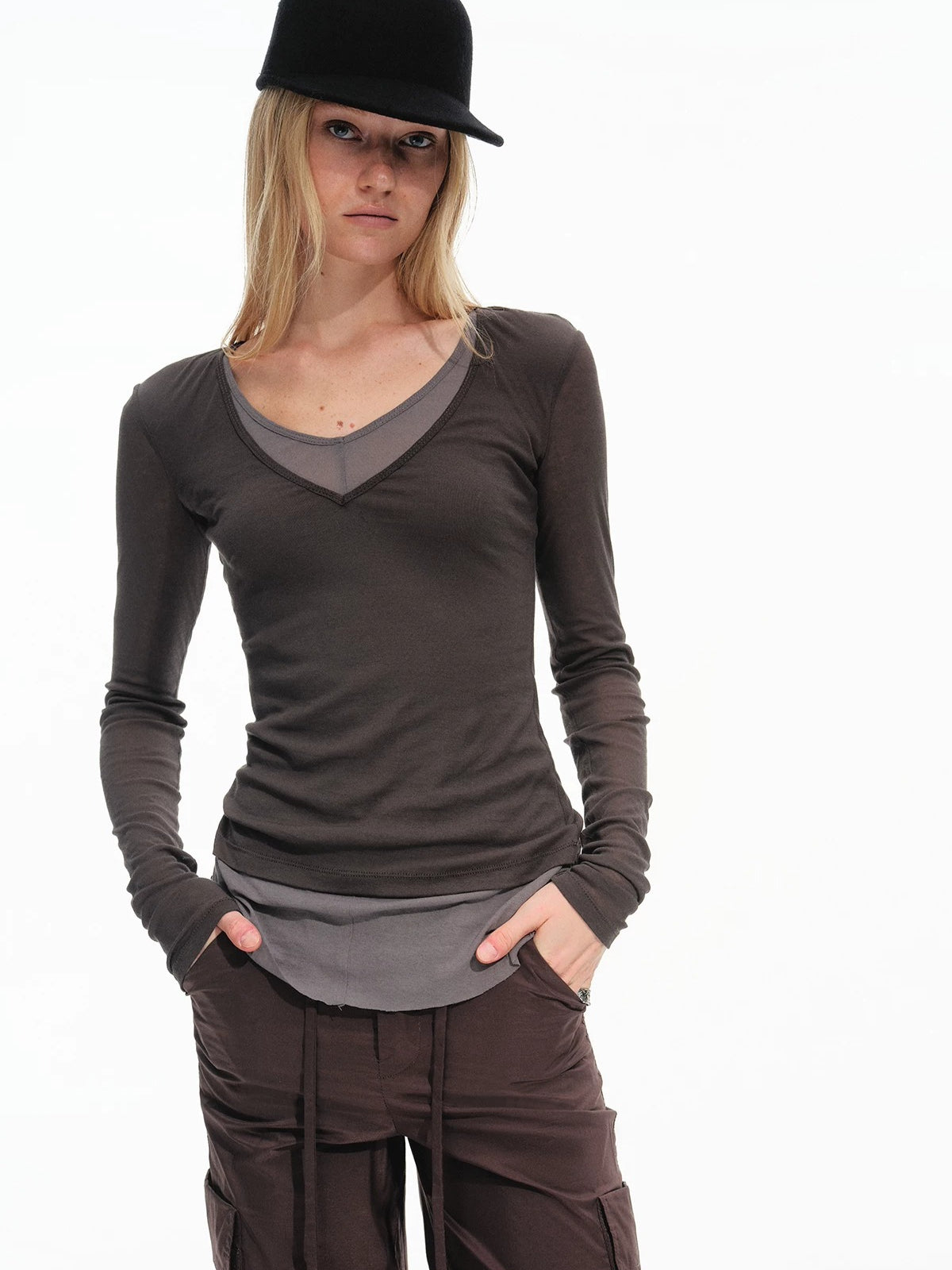 Cotton Layered Faux Two Piece Top