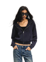 Wheat Embroidered Cropped Zip Hoodie