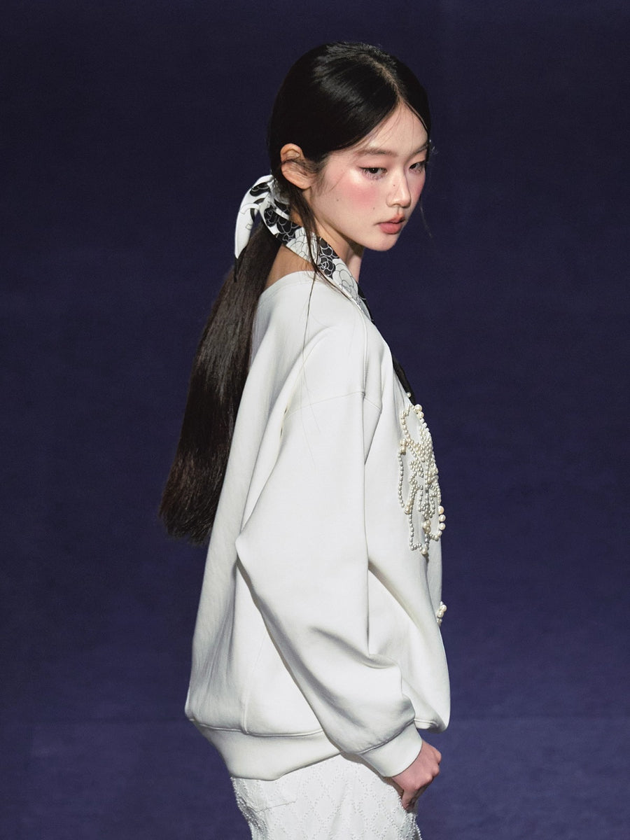 Beaded Off-shoulder Silhouette Sweatshirt