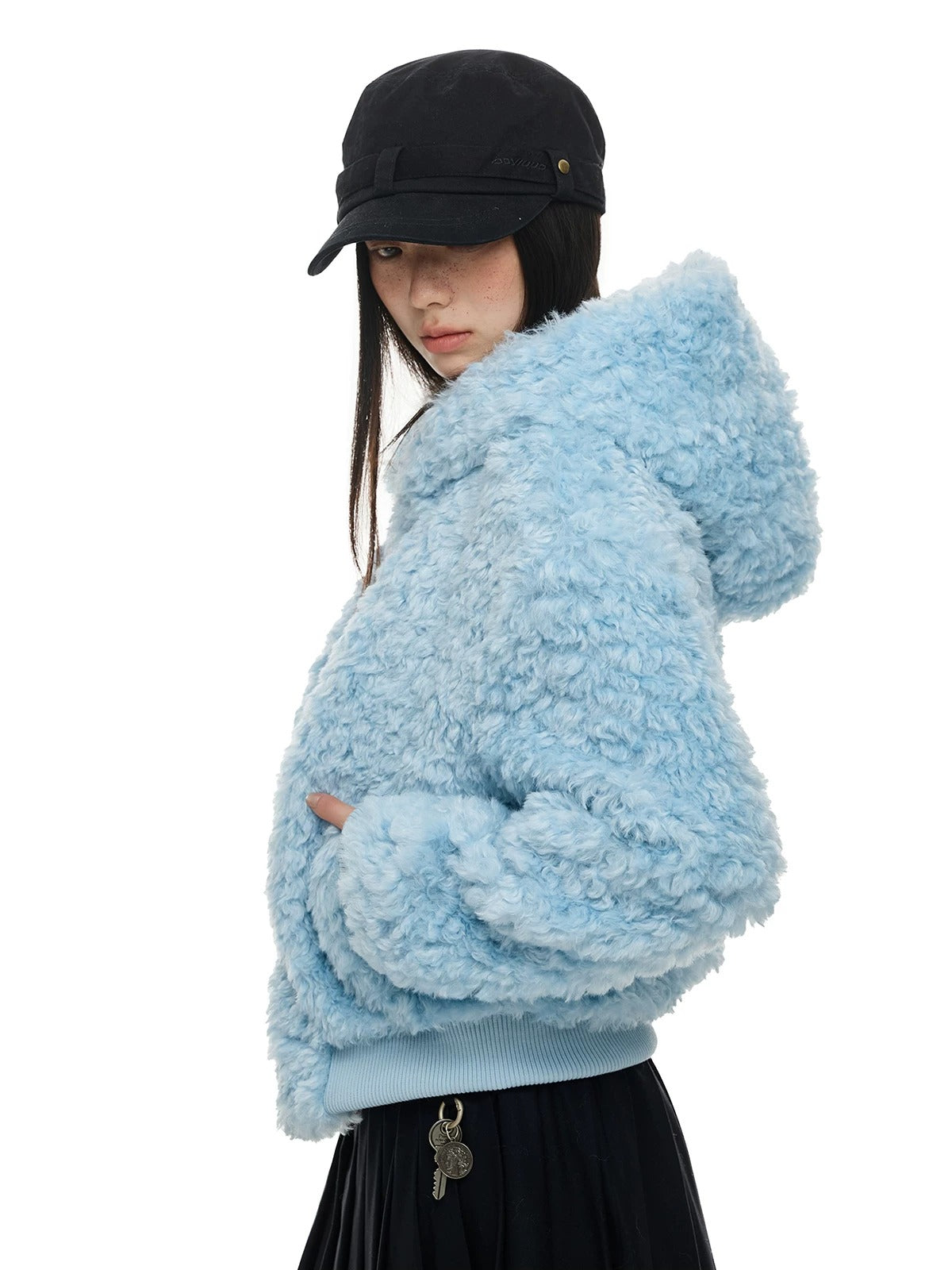 Faux Wool Hooded Short Coat
