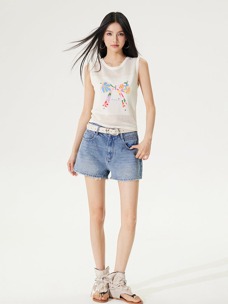 Raw-Edged Cool Denim Shorts