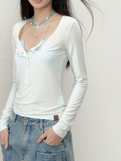 Button Lightweight Long Sleeve UV Protection T-shirt