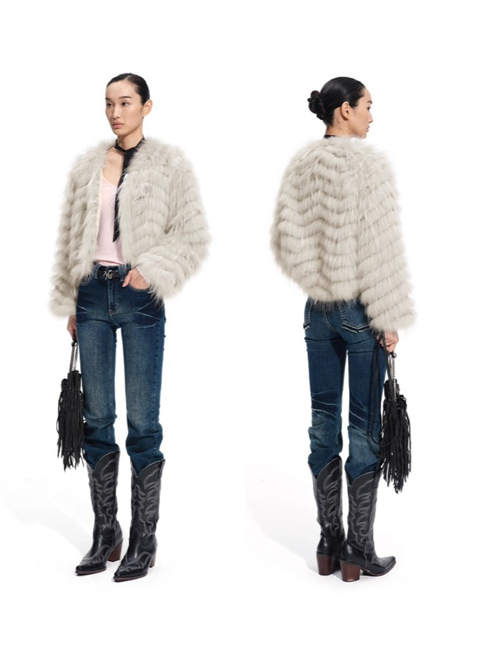 Bordeaux Raccoon &amp; Rabbit Fur Jacket