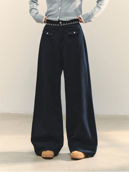 Cross-Stitch Floral Wide-Leg Pants