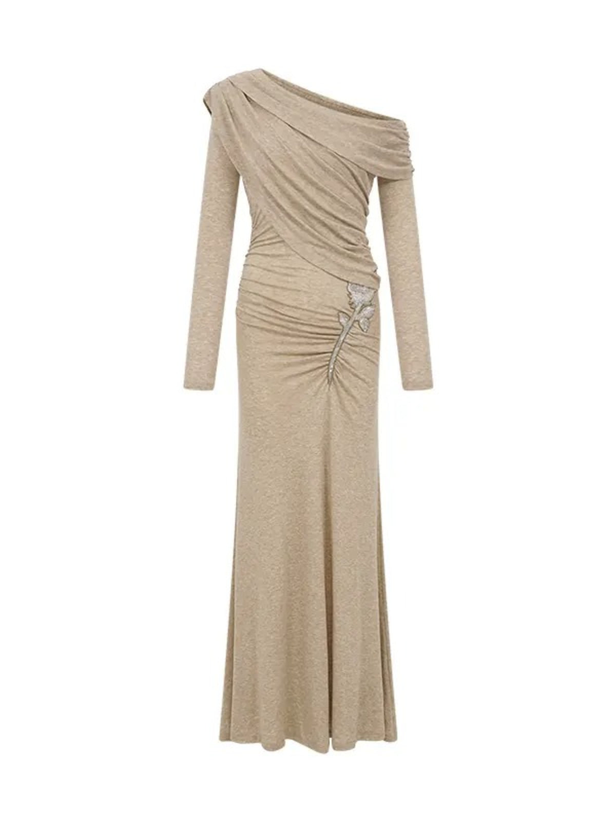 Asymmetric Off-Shoulder Wool Dress