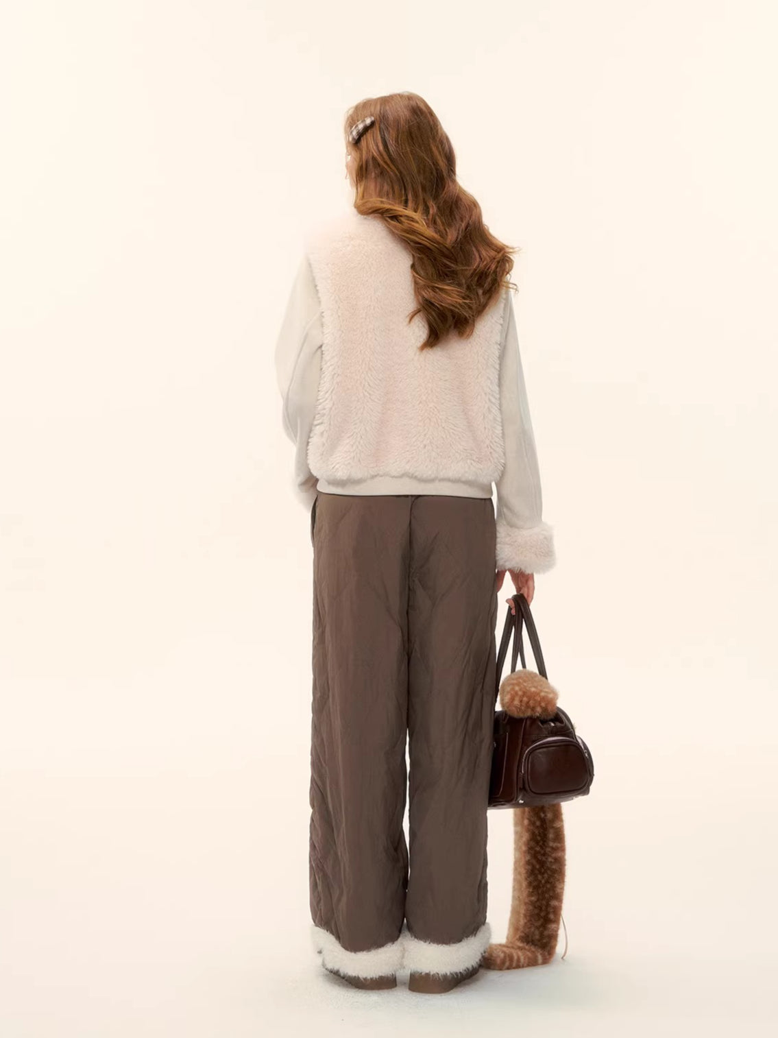 Eco-Faux Fur Knit Stand Collar Jacket