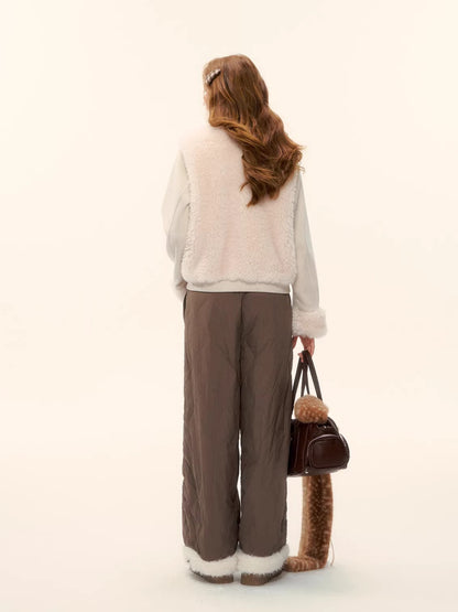 Eco-Faux Fur Knit Stand Collar Jacket