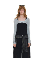 Ballet Contrast U Neck Layered Top