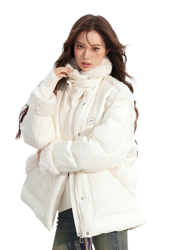 Shearling Patchwork White Down Puffer Jacket