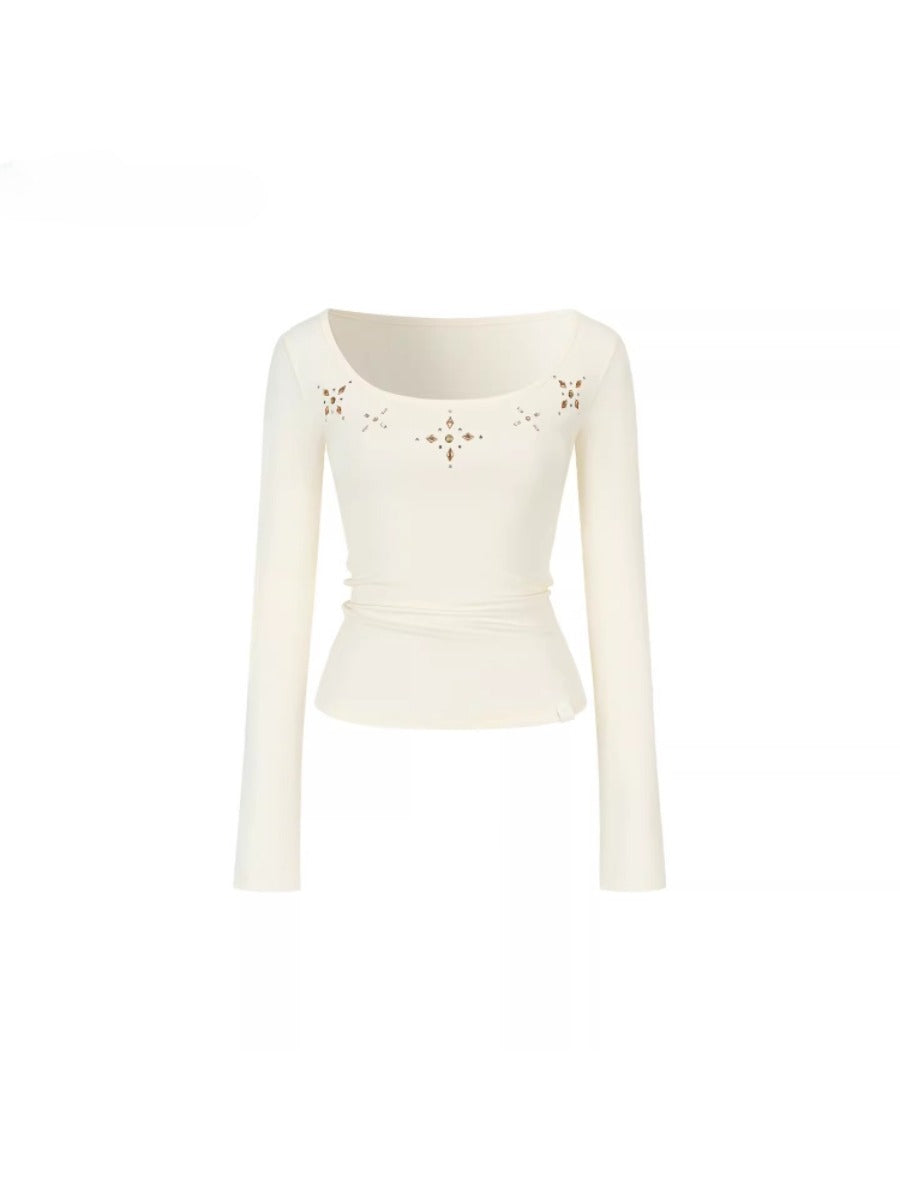 Rhinestone Knit U-Neck Tee
