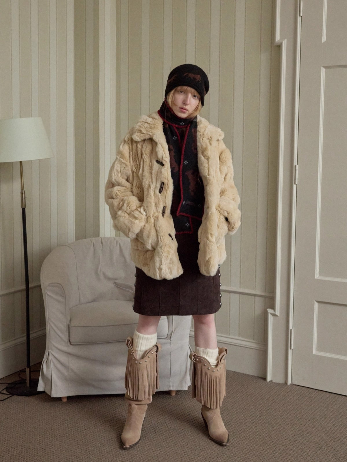 Rex Rabbit Patchwork Fur Jacket