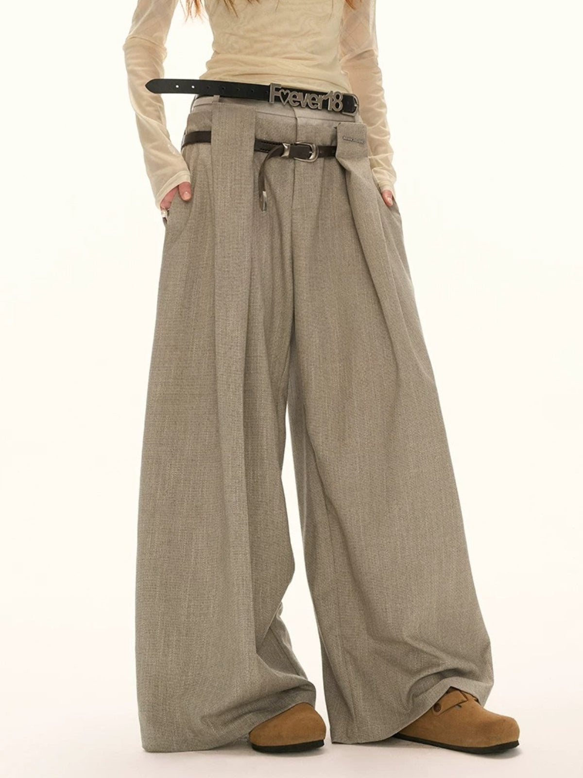 Double Waist Straight Leg Trousers