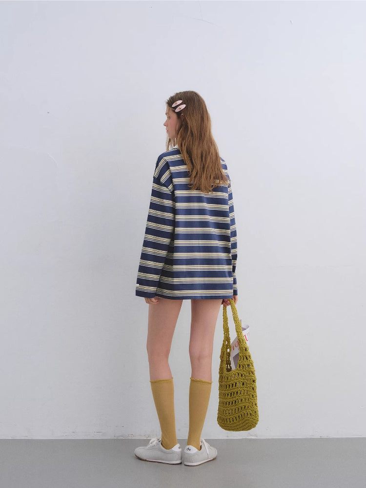 Striped Embroidered Polo Tee