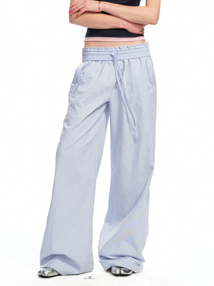 Striped Jacquard Mid - Rise Drawstring Trousers