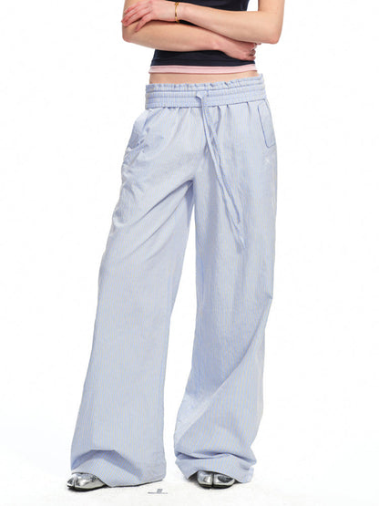 Striped Jacquard Mid - Rise Drawstring Trousers