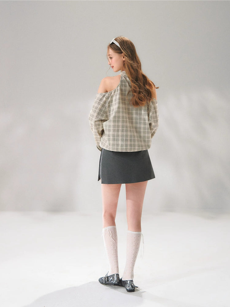 Halter Cutout Plaid Top