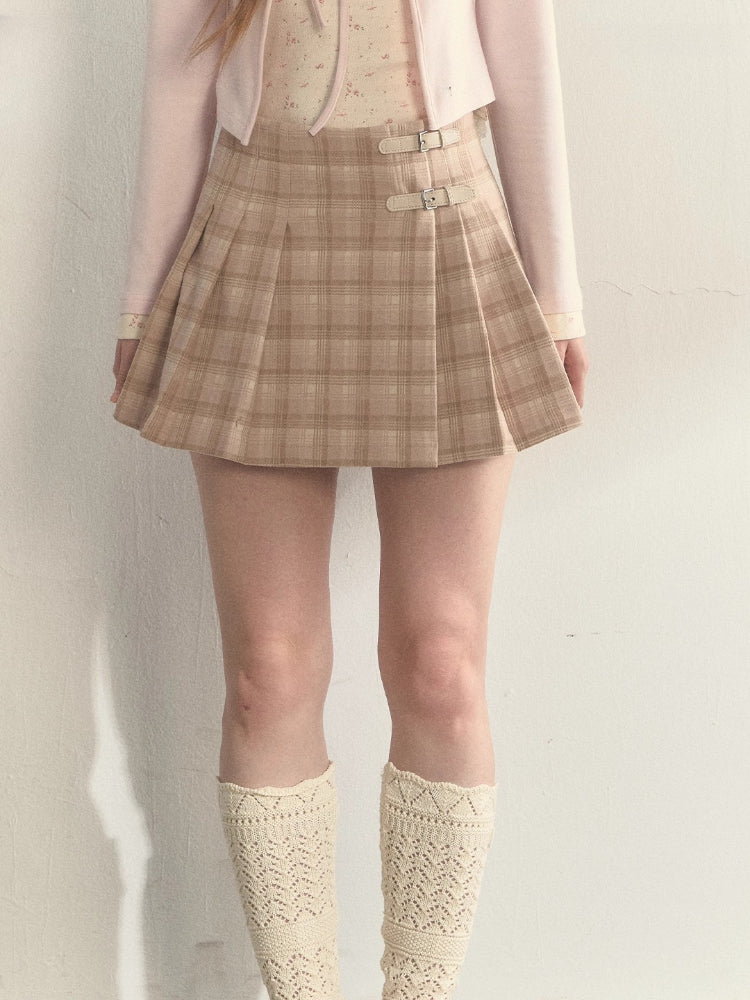 Vintage Wrap Plaid Pleated Skirt