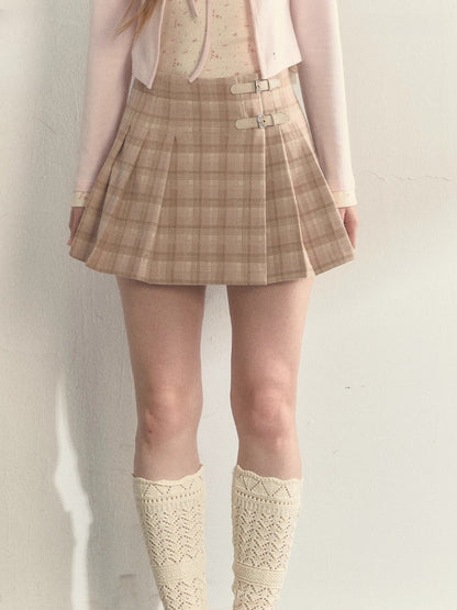 Vintage Wrap Plaid Pleated Skirt