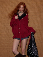 V-Neck Floral Tie Wool-Blend Knit Cardigan