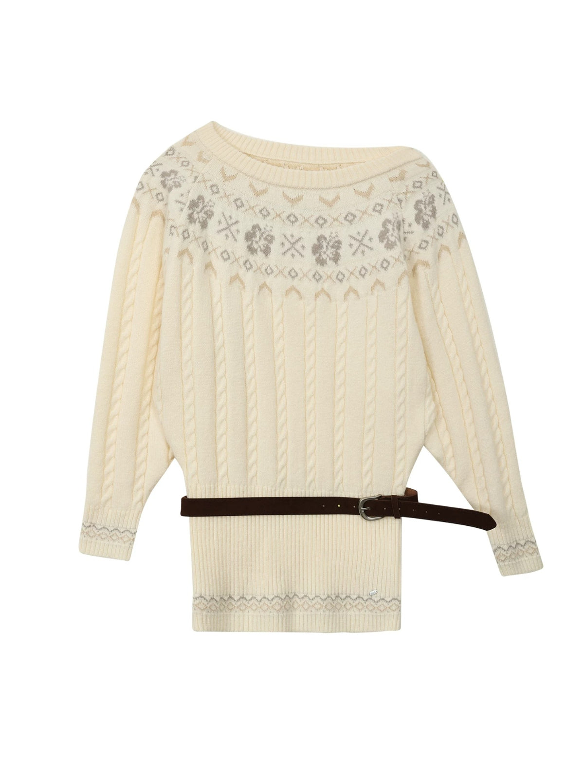 Fair Isle Asymmetric Knit Mini Dress