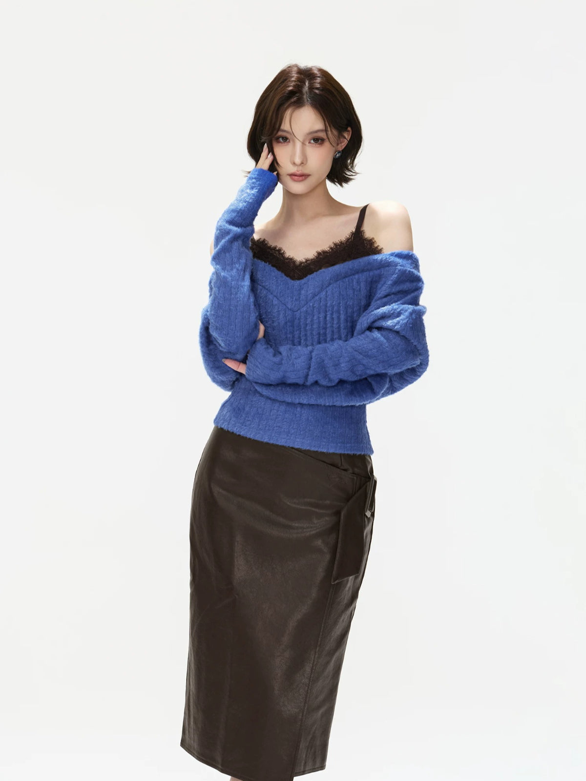 Amber Paneled Faux Leather Midi Skirt