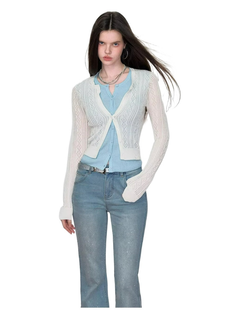 Faux Layered Colorblock Knit Cardigan