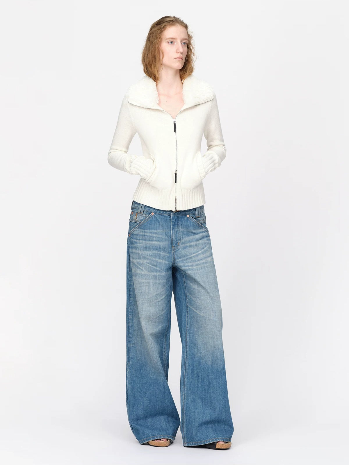 Vintage Wool Fur Collar Cardigan