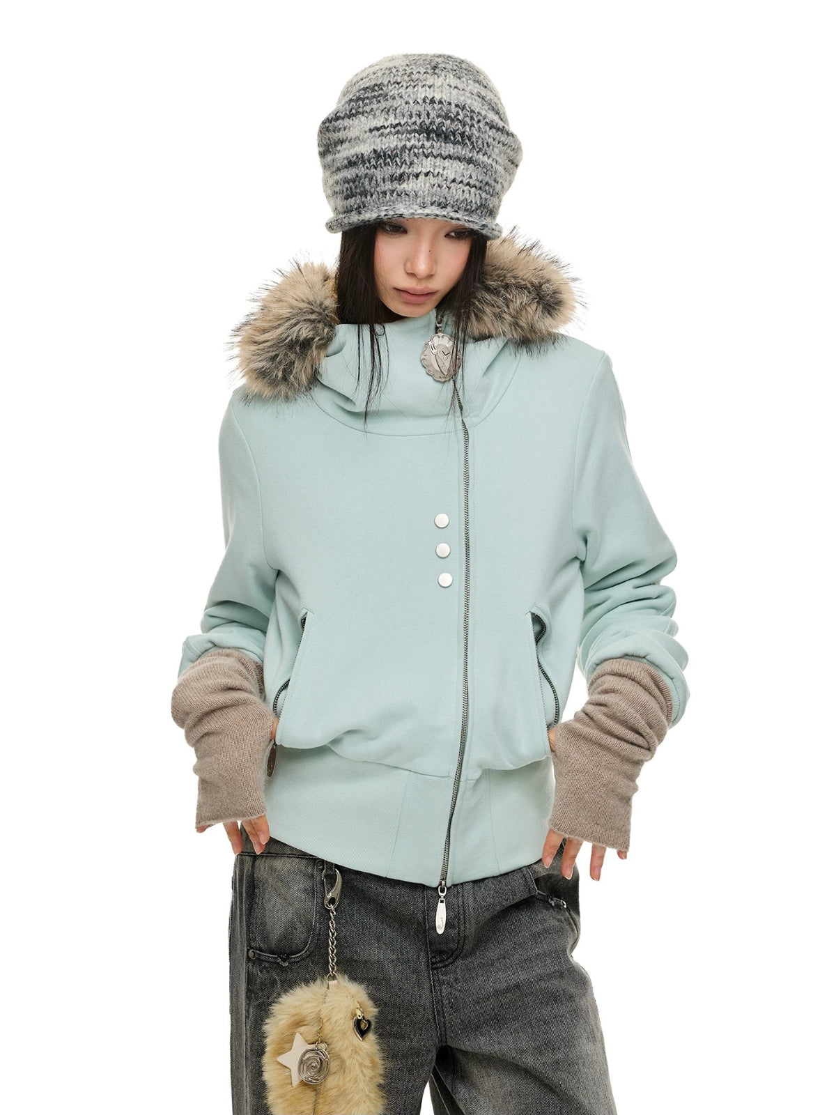 Hooded Cropped Fur Trim Jacket