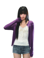 Purple Knit Cropped Cardigan