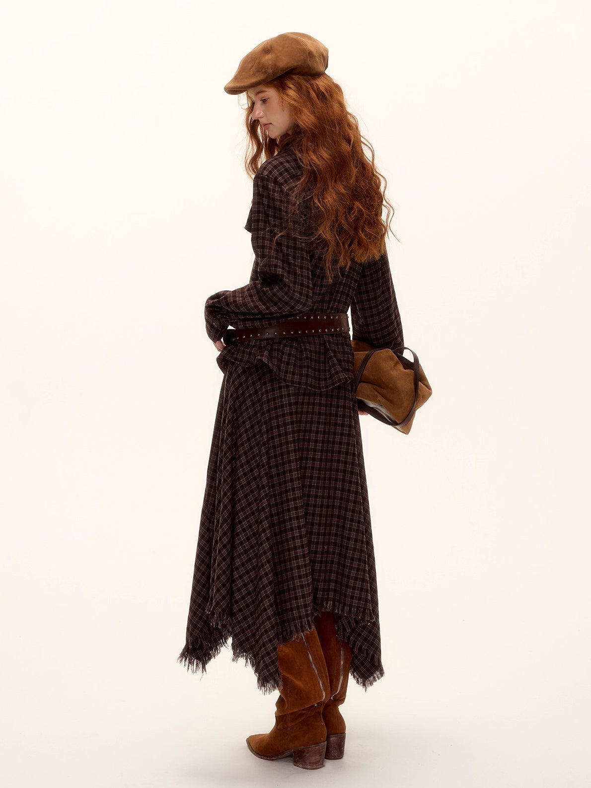 Vintage Plaid Beaded Tie-Scarf Shirt